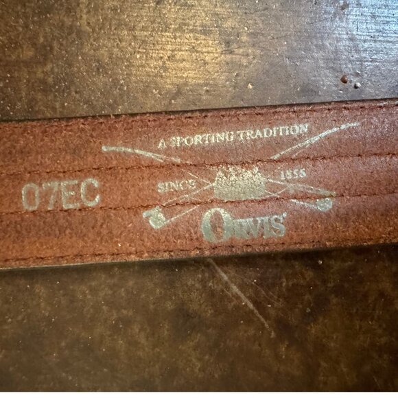 Orvis Men’s Surcingle Belt Size 42 Brown Leather Trim Green Stripe - Picture 3 of 7